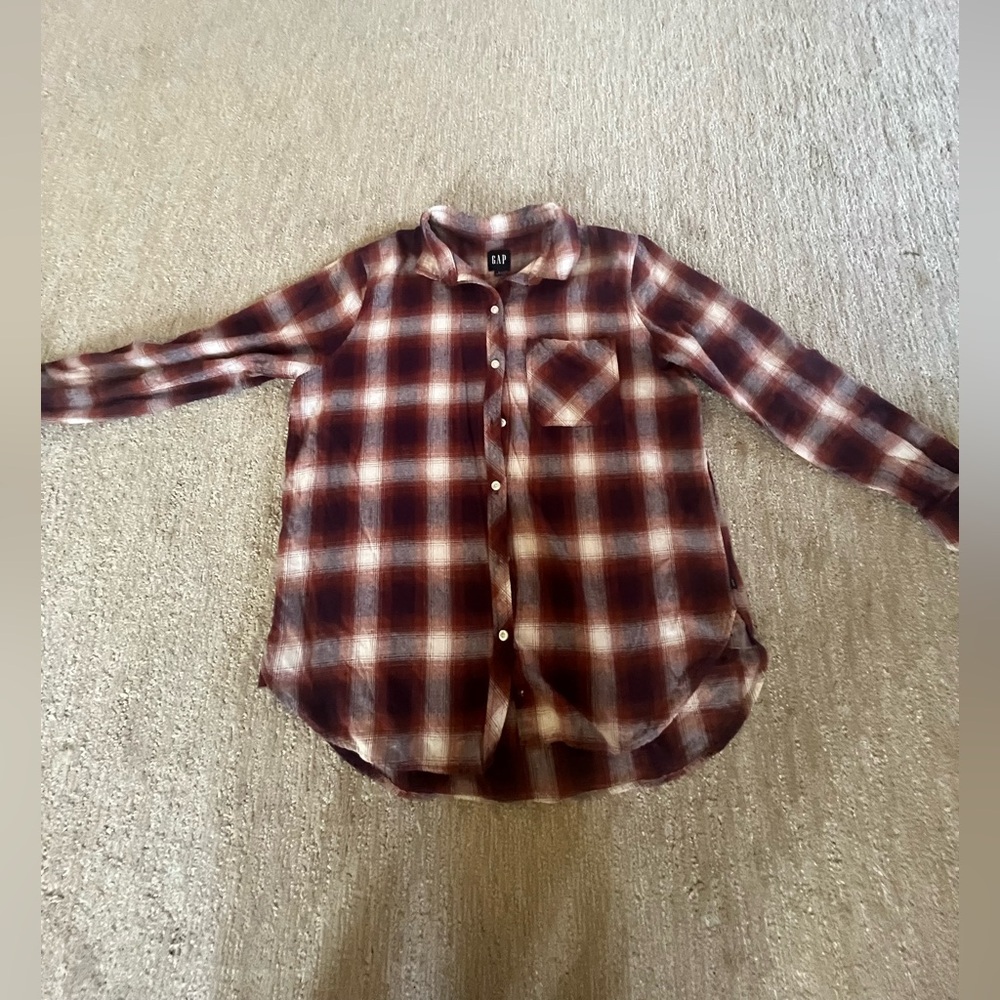 GAP woman’s Plaid Shirt - Brown and Cream size Large
